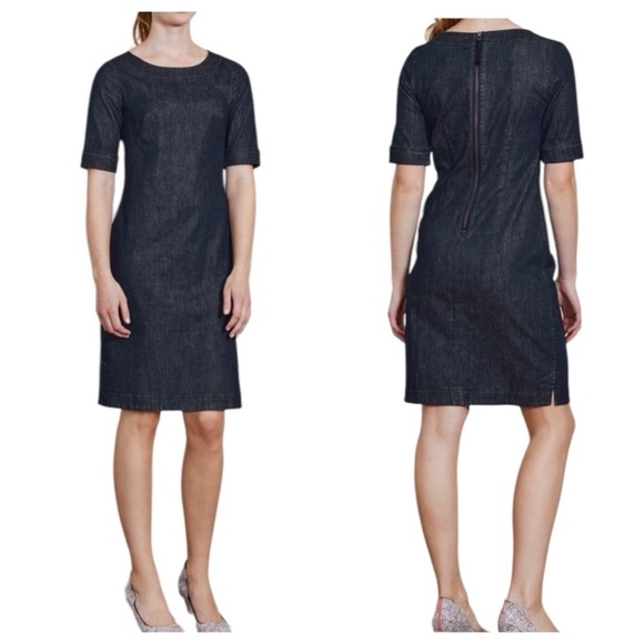 BODEN Freya Blue Denim Sheath Dress Stretch Short Sleeve Knee Length sz 6 - Picture 1 of 12